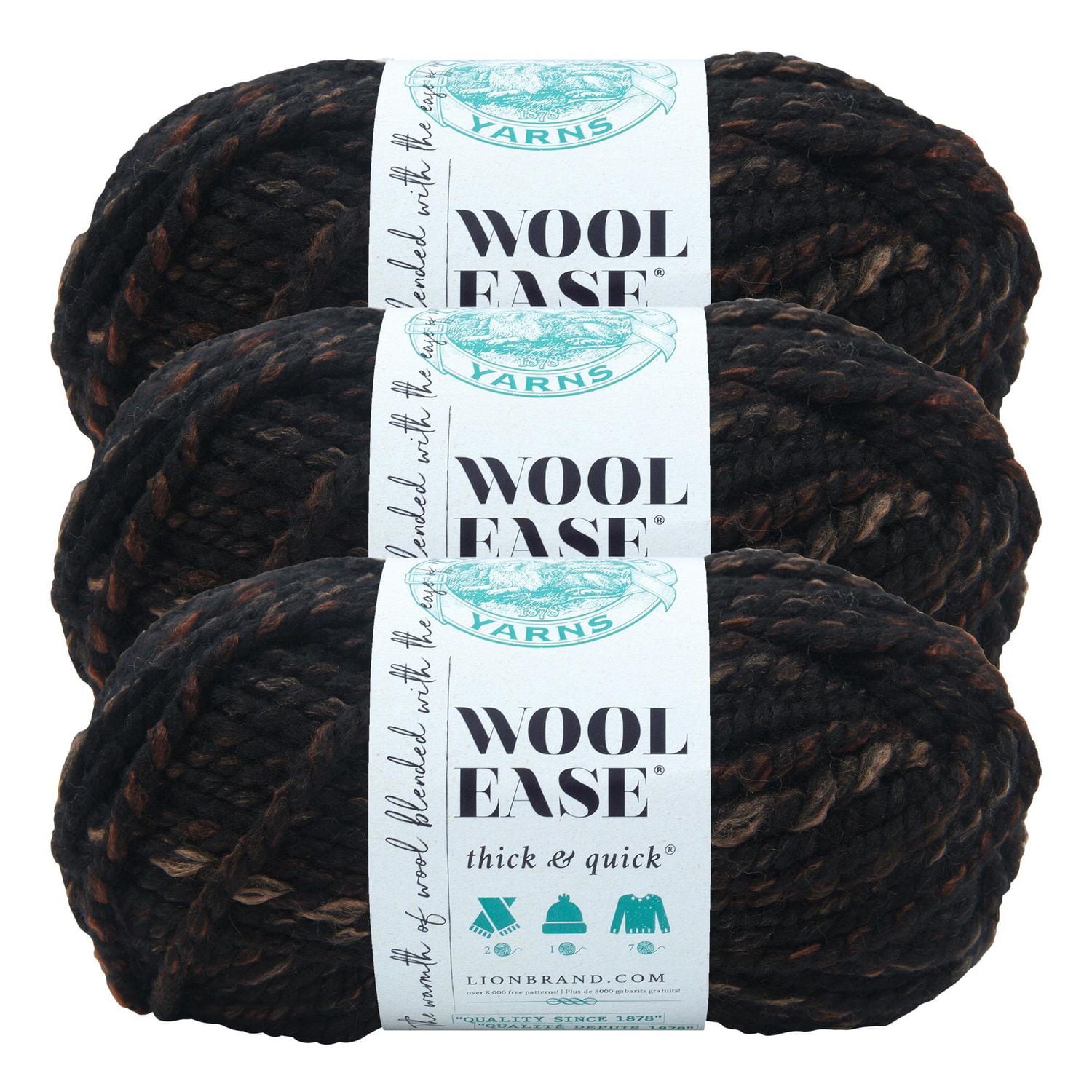 Lion Brand Wool-Ease Thick & Quick Yarn #6 Super Chunky Wool Acrylic Yarn 3-Pack