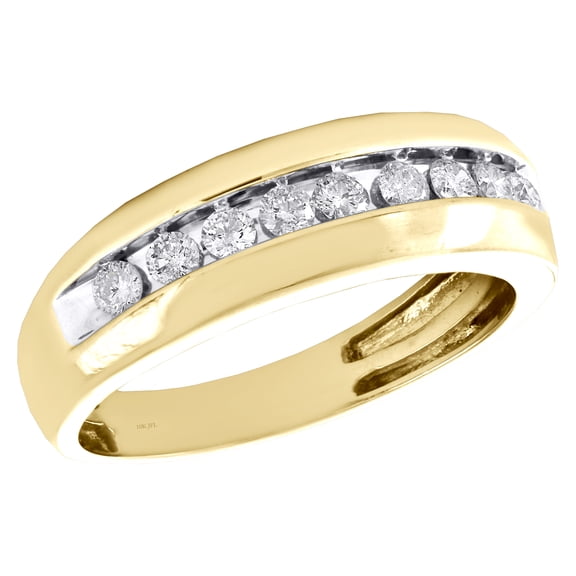 10K Yellow Gold Round Cut Diamond Channel Set Wedding Band 7mm Mens Ring 1/2 CT.