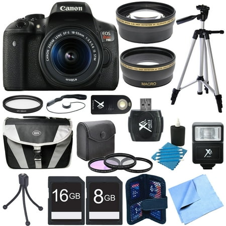 Canon EOS Rebel T6i Digital SLR Camera w/ EF-S 18-55mm IS STM Lens Kit Deluxe Bundle includes EOS Rebel T6i Body, 18-55mm Lens, 16GB Memory Card, Gadget Bag, Mini Tripod, Full Size Tripod, Filter Kit
