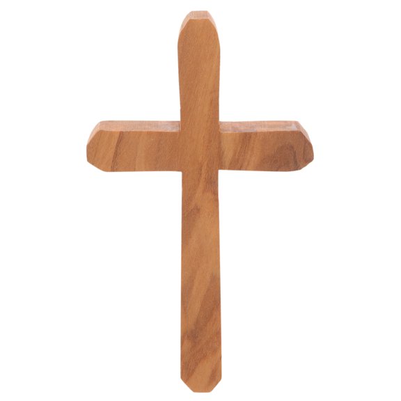 YOSADIER Compact Khaki Wood Cross Ornament for Desk Decorative Stylish Christian Home Office Decor