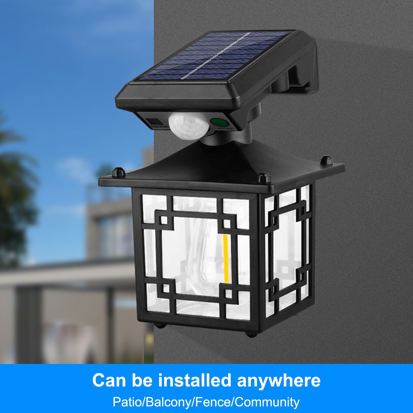 2 Pack Outdoor Wall Light Solar, Motion Sensor Dusk to Dawn Outdoor Porch Lights with 3 Modes IP65 Waterproof Exterior Wall Lanterns for Patio Fence Garage Decorative