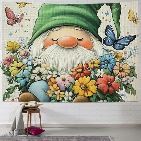 Patifu Gnome Bouquet Butterflies Tapestry Wall Hanging Unique Style Graphic Tapestries Home Wall Decor Art for Living Room Bedroom Apartment Farmhouse Dorm 40x30inch
