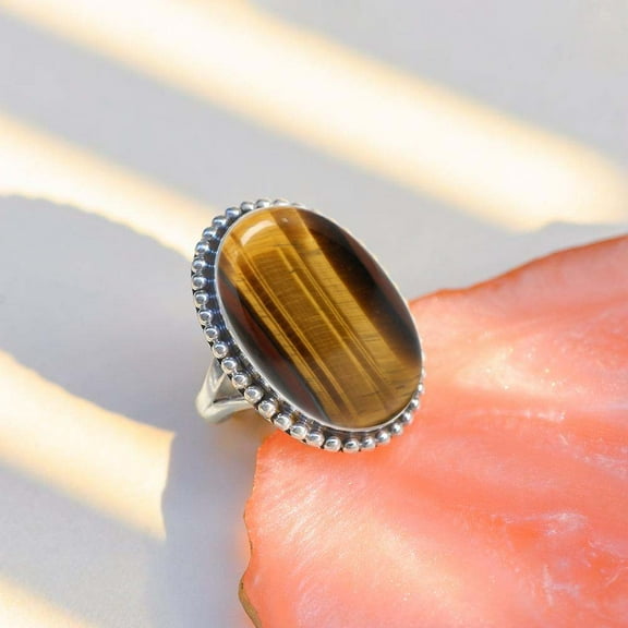 Sechi Tiger Eye 925 Strerling Silver Chunky Ring for Women Gemstone Jewelry (9)