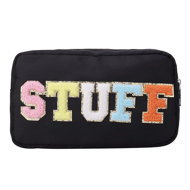 Estuche de Maquillaje Hugtrwg para Mujer con parches letras negro