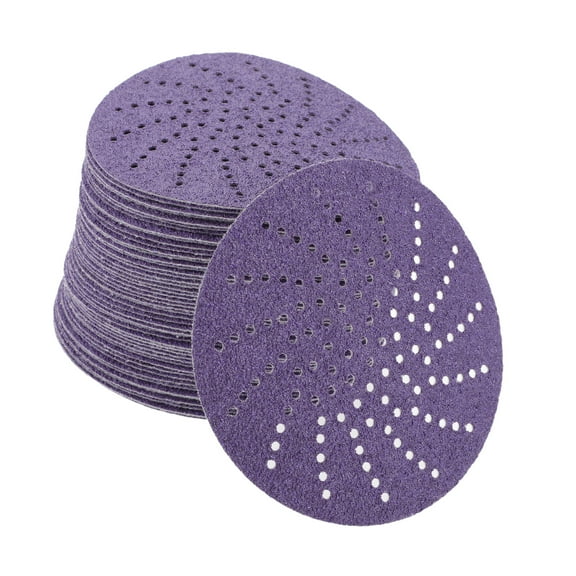 Unique Bargains 50 Pcs 5" 40 Grit Universal Sanding Discs - Round Hook and Loop Sandpaper - Polyester Film Purple