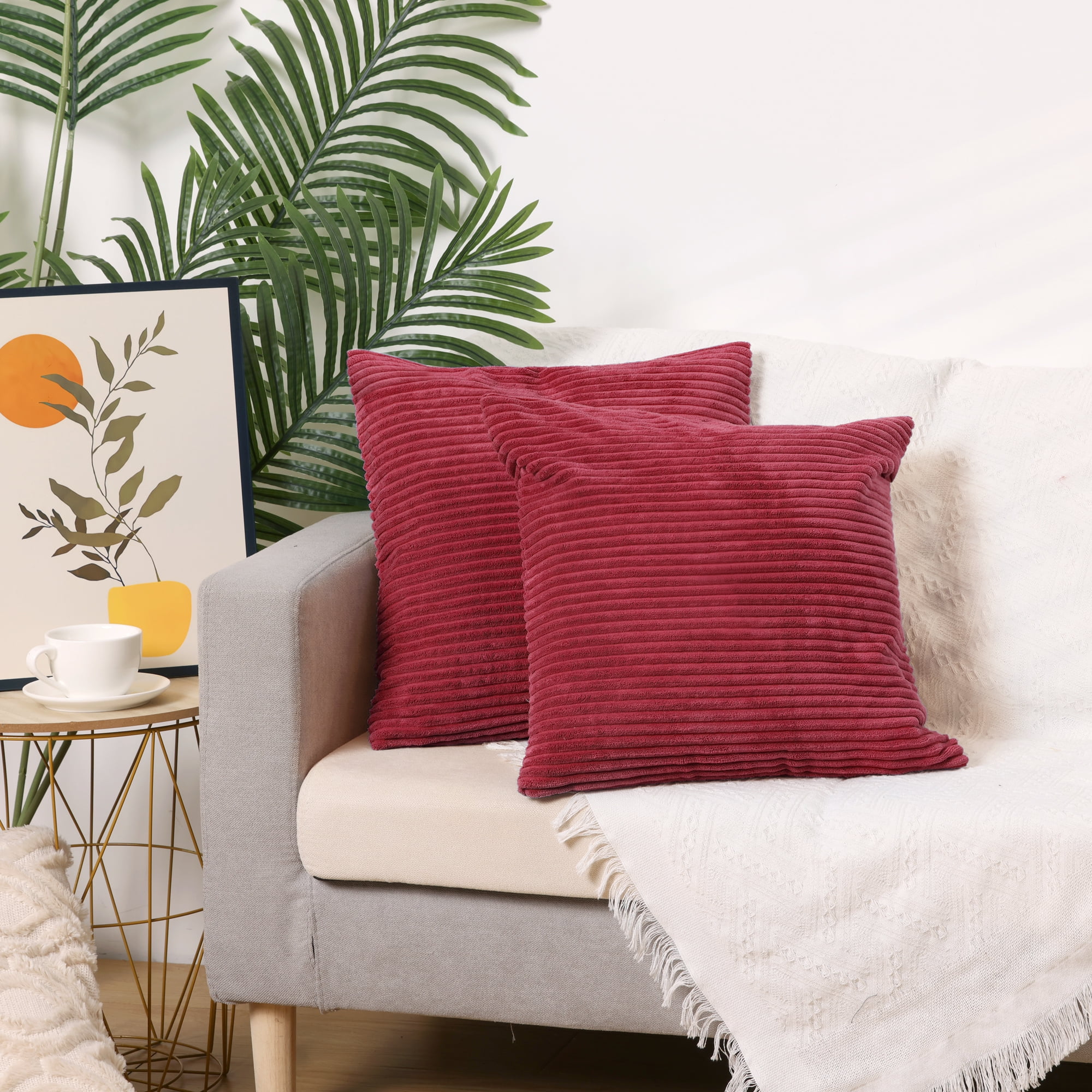 Unique Bargains Sofa Living Room Corduroy Decorative Throw Pillow Covers (2 Count) Burgundy 16" x 16"