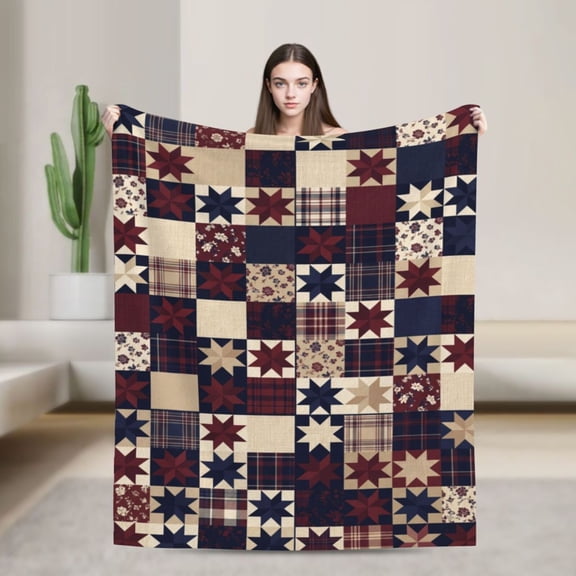 Patriotic Throw Blanket, Americana Flag Patchwork Design Blanket, Rustic Home Decor for Sofa Couch Bed, Gift for Aldult 50x40