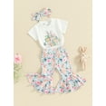 thumbnail image 4 of Elippeo Baby Girls Easter Outfit 6 9 12 18 24 Months  3 Years Bunny Print Short Sleeve T-shirt with Flare Pants Headband Clothing Set, 4 of 10