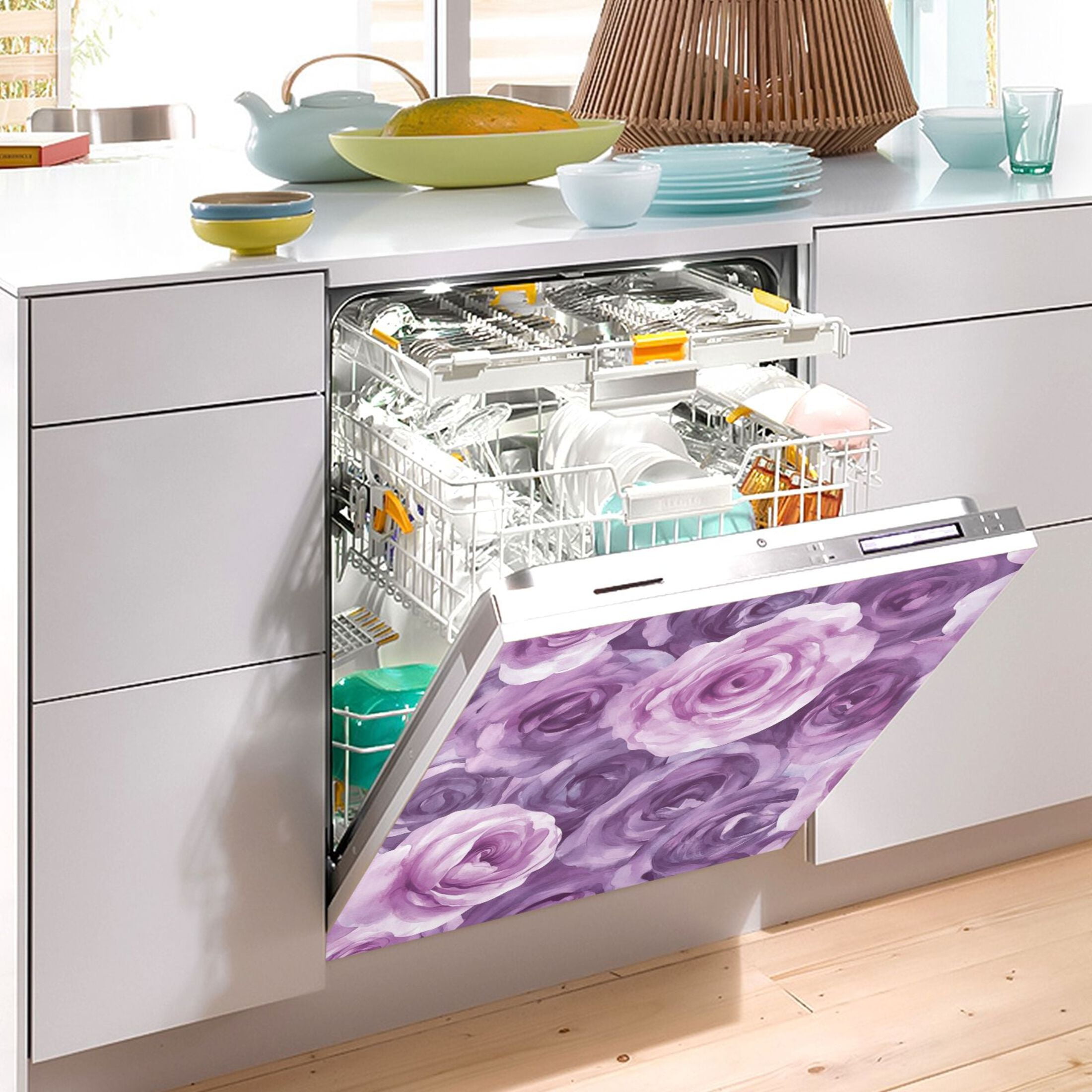 Dishwasher Magnetic Sticker 23x26 Inch Refrigerator Magnetic Sticker Washing Machine Magnetic Sticker Kitchen Panel Magnetic Sticker Home Decor Lavender Roses Seamless