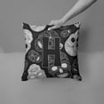 thumbnail image 2 of Monogram Letter Day of the Dead Skulls Black Fabric Decorative Pillow, 2 of 4