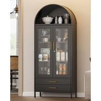 SUXXAN 73-Inch Tall Metal Arched Display Cabinet with Glass Doors and Drawers, Curio Kitchen Pantry Cabinet for Living Room, Assembly Required, Black