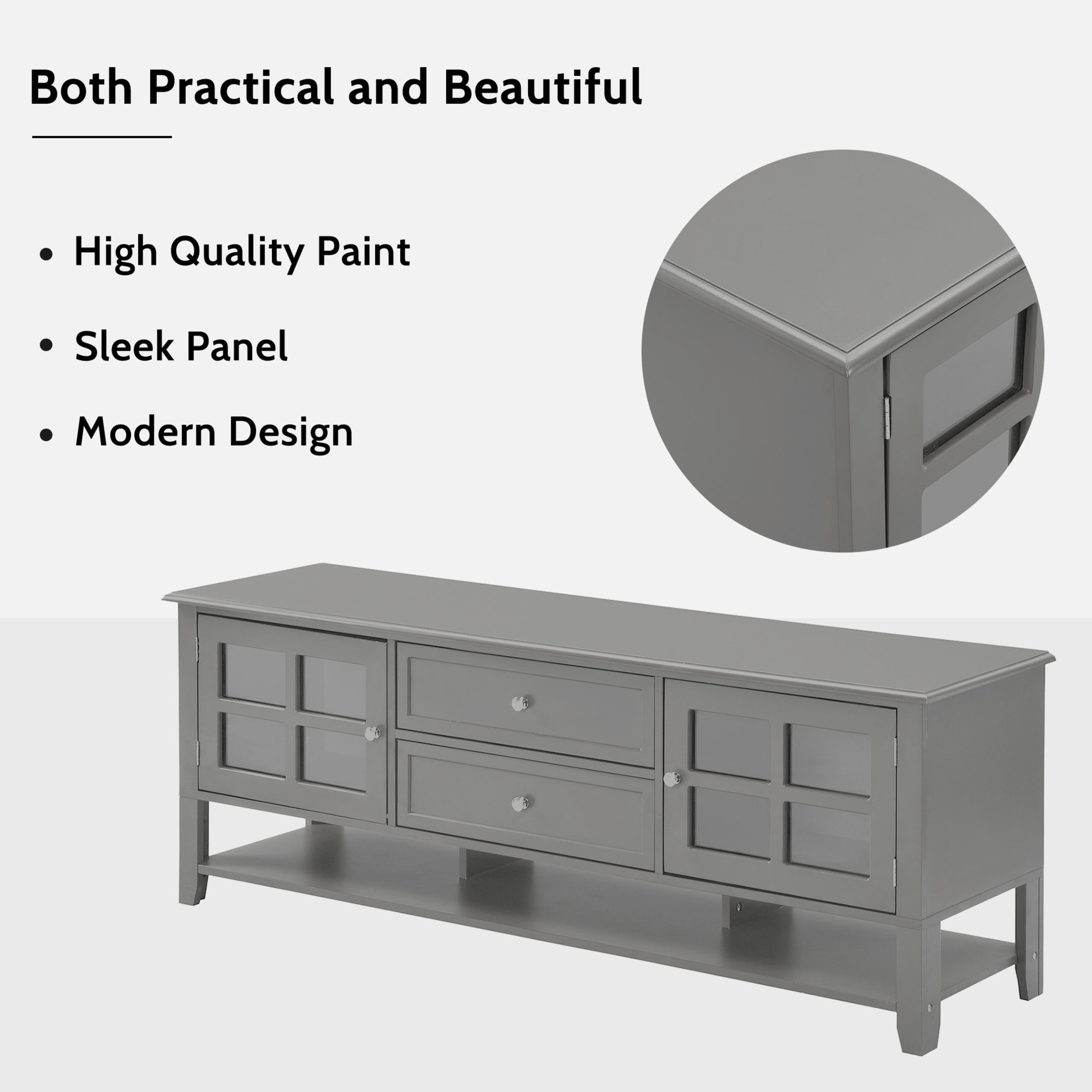 Noble House TV Stand for TVs up to 60 Inch with Dual Drawers, Storage Cabinets, Gray