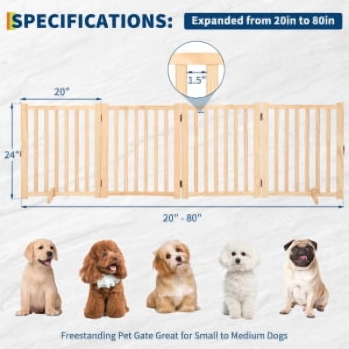 TEQIN Indoor Pet Gate,Freestanding Pet Gate for Dogs,Folding Dog Gate for Stairs or Doorways,Freestanding Pet Fence Kitchen Wooden Pet Barrier for Cats and Dogs