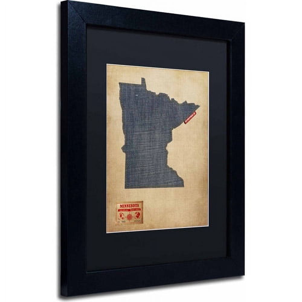 Trademark Fine Art "Minnesota Map Denim Jeans Style" Canvas Art by Michael Tompsett, Black Matte, Black Frame