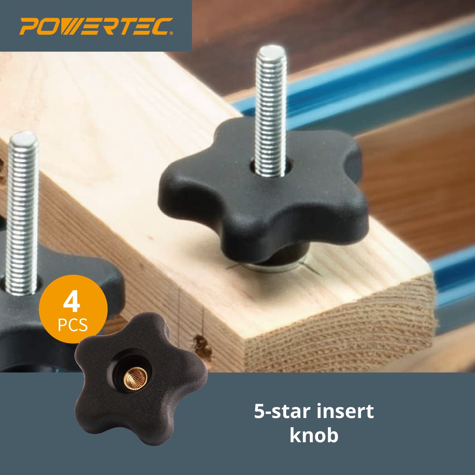 POWERTEC 46 Piece SetT Track Knob Kit, 5/16-18 Threaded Bolts and Washers, T Slot Bolts, T Track Accessories for Woodworking Jigs and Fixtures (71174)