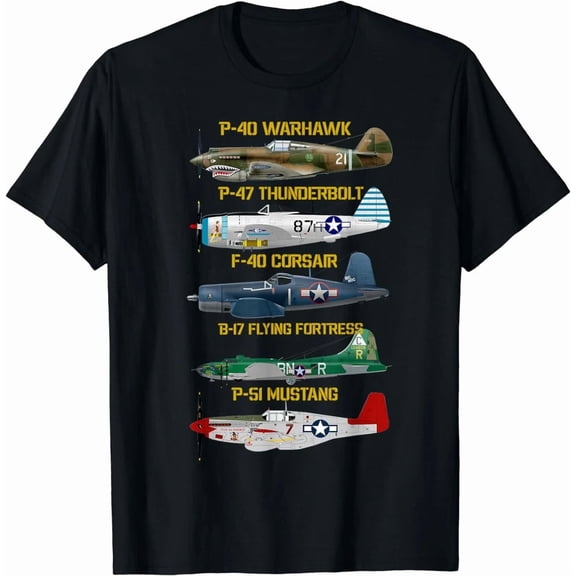 WW2 Planes Warbirds Warplanes Military Gift Aviation History Unisex T-Shirt, up to Size 5XL