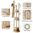 thumbnail image 3 of Solid Wood Rotary Coat Rack Freestanding with 3 Shelves and 9 Hooks, Natural, 3 of 8