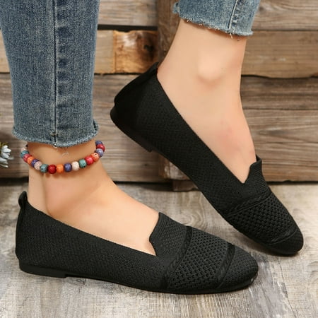 

Aayomet Winter Dress Shoes for Women Business Casual Ladies Fashion Solid Color Breathable Knitted Mesh Flat Casual Single Shoes Black 8.5