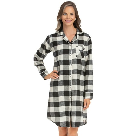

Collections Etc Relaxed-Fit Long Sleeve Plaid Flannel Nightshirt