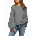 thumbnail image 3 of Women'S Oversized Crewneck Sweater Batwing Puff Long Sleeve Cable Slouchy Pullover Jumper Tops, 3 of 6