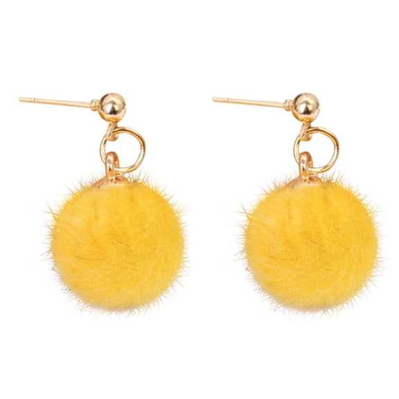 Yesbay Women Winter Jewelry Pom Pom Ball Drop Pendant Charm Stud Earrings Gift-Yellow