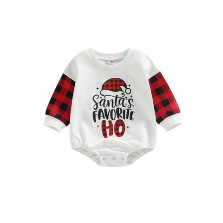 

Sunisery Christmas Toddler Baby Girls Boys Romper Hat Letter Print Casual Long Sleeve Sweatshirt Jumpsuit Bodysuit Red Plaid 12-18 Months