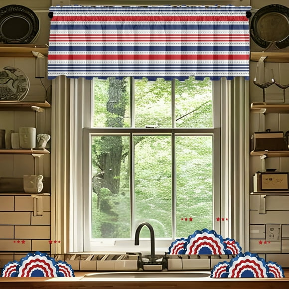 QTOCIO 54x17.72inch Window Valances USA Flag Valance Curtains 4th Of July Patriotism Independence Day Short Valance For Kitchen Living Room Cafes
