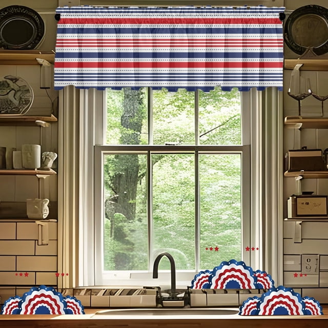 Uklsqma Usa Flag Window Valance Curtain 54X17.7In Polyester Patriotic 4Th of July Independence Day Kitchen Living Room Short Drapery Valance | Sunlight Filtering | Home Decor