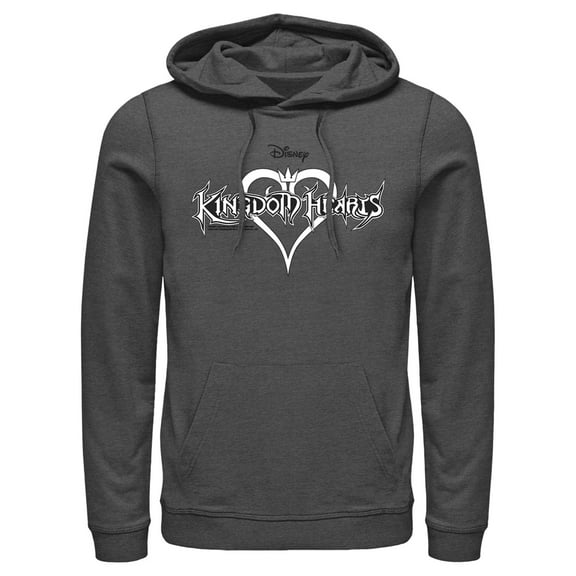 Men's Kingdom Hearts 1 Sketch Logo Pull Over Hoodie Charcoal Heather Small