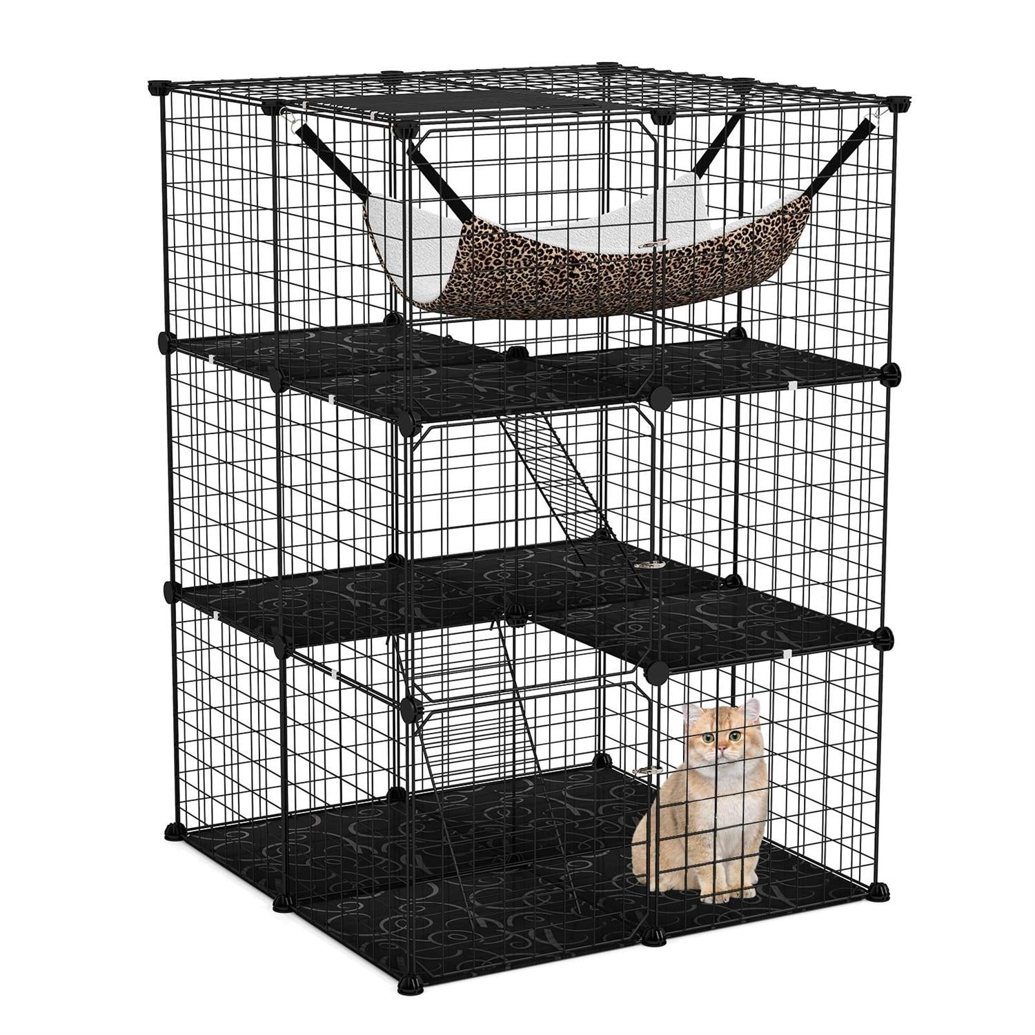 Demi Bonn 3-Tier Indoor Cat Cage, Detachable Metal Wire Kennel, Hammock & Climbing Ladder, Black
