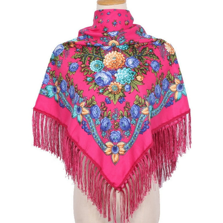 UrbanI Ethic Style Floral Print Shawl Fringed Elegant Soft Warm