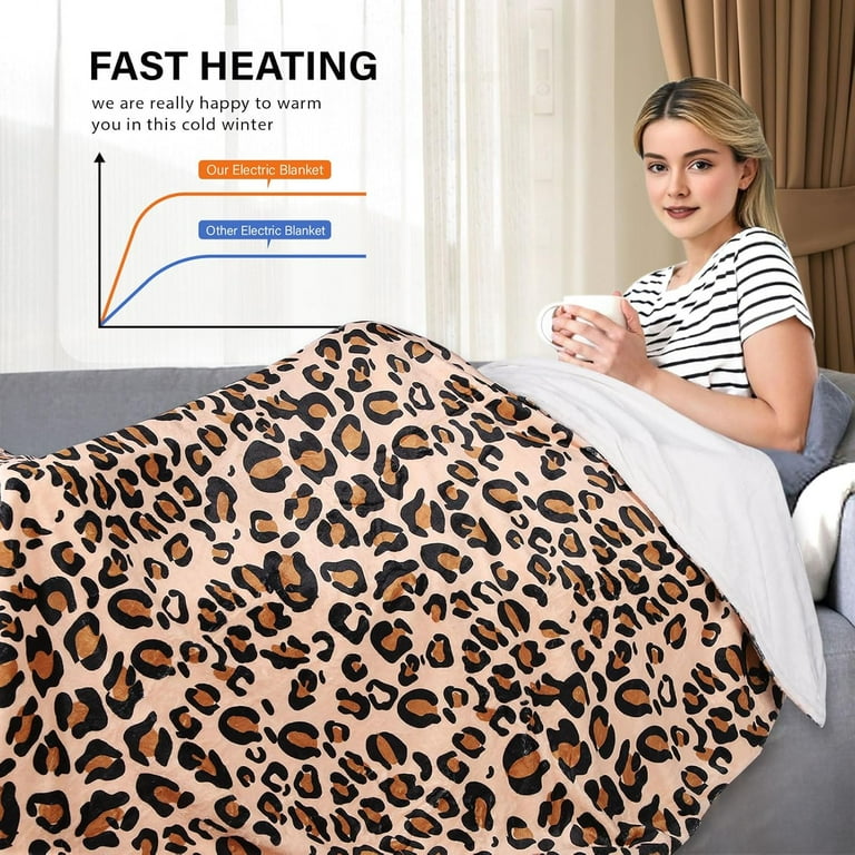 USB Powered Electric Heated Leopard Throw Blanket Portable USB
