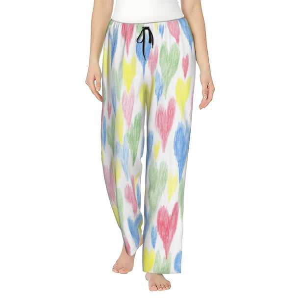 Balery Hand Drawn Colored Hearts Pantalones de pijama para mujer, pijamas ultraligeros, pantalones de estar por casa-Large