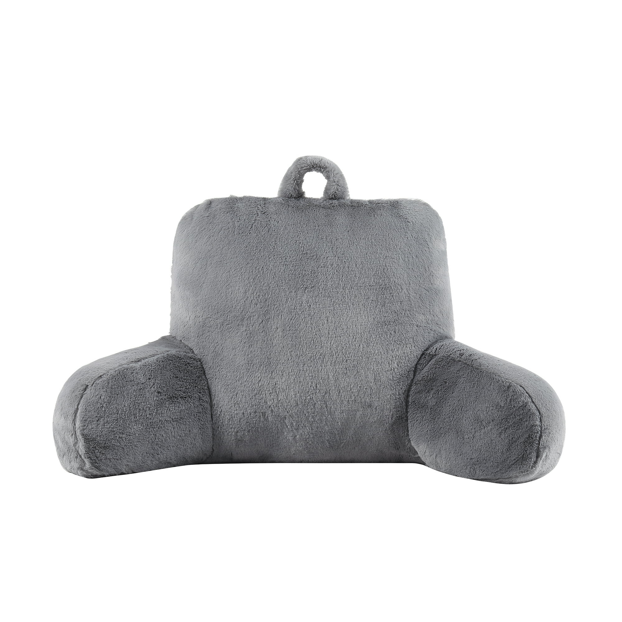 Mainstays Faux Fur Plush Backrest Pillow, Gray, 18.5 in x 32.5 in x 10 in