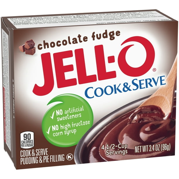 JellO Cook and Serve Chocolate Fudge Pudding, 3.4 oz Box