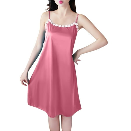 LIaqionyy Women Mini Slip Sleepwear Spaghetti Strap Satin Nightgown Scoop Neck Babydoll Dress Chemise Nightwear