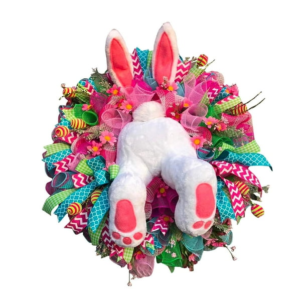 de Pascua artificial de 16 pulgadas con conejo de peluche, s de Pascua para puerta de , s de Pascua para decoración