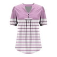 thumbnail image 4 of Tops for Women Short Sleeve Pleated Button Color Block V-Neck Casual Casual Blouse Pink M, 4 of 6