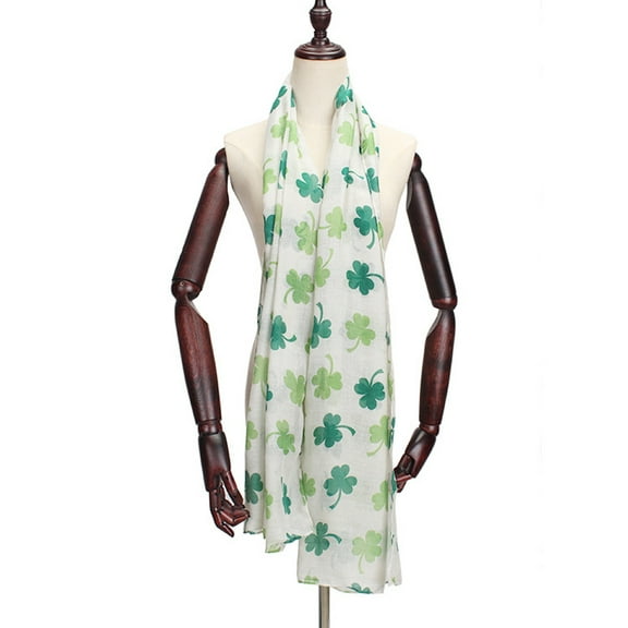 Raindrops White Printed Scarf for Women Fashionable Shamrock Patterned Yarn Shawl 27.5x78.7 inches