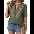 thumbnail image 1 of Camisas Mexicanas para Mujer, Blusa Tradicional de Verano Bordada, Túnica Floral, Cuello en V, Camiseta de Corta. Verde L, 1 of 8