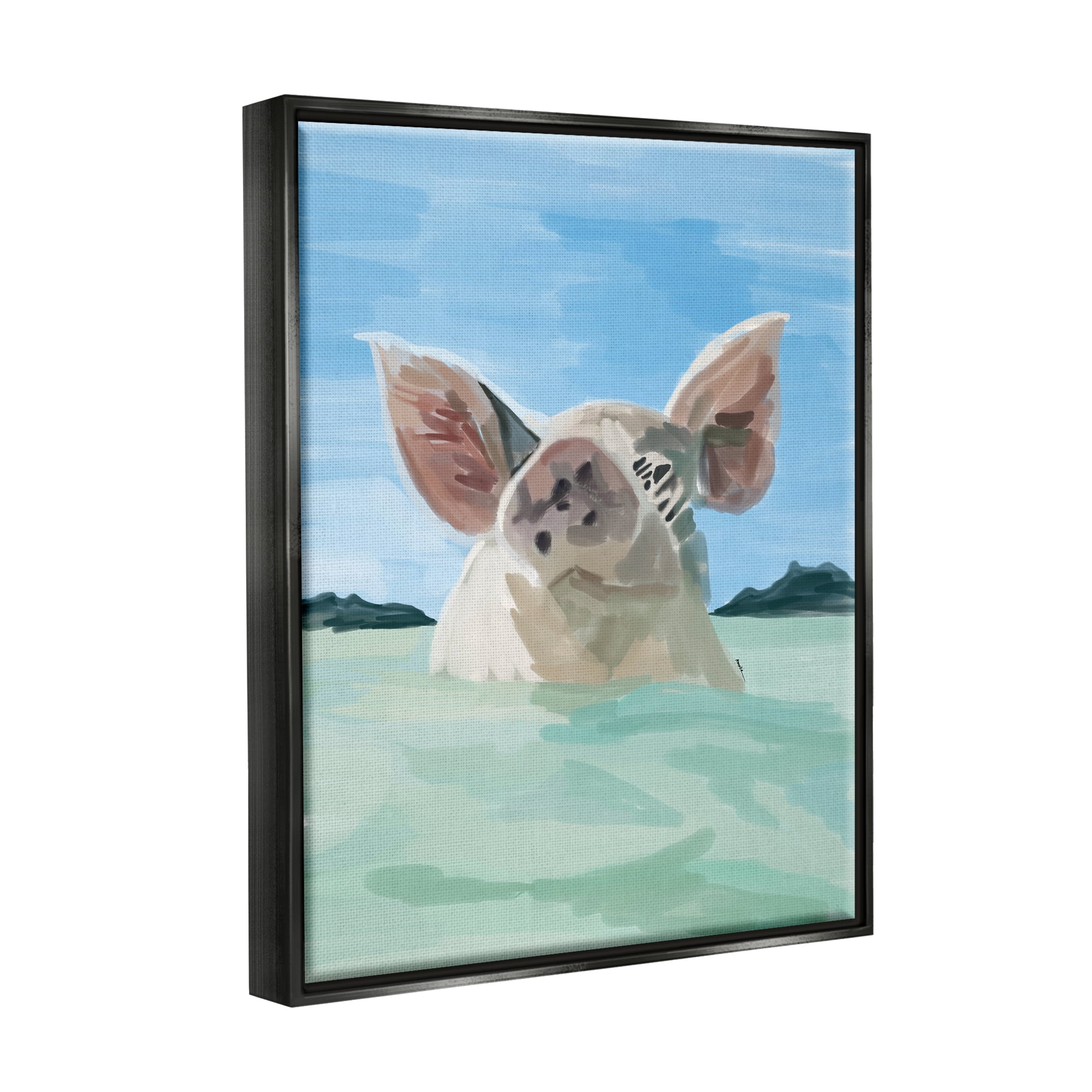 Stupell Industries Abstract Pig Swimming Animal Animals & Insects Painting Black Floater Framed Art Print Wall Art