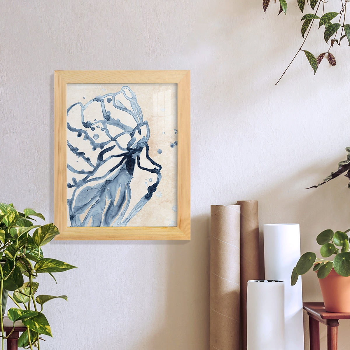 Water Shells I - Framed Print w/glass - Natural Wood