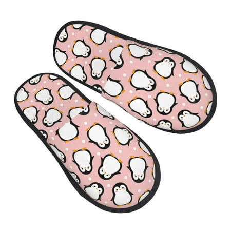 

KLL Cute Penguin Slippers for Women Men House Slip on Indoor Outdoor Bedroom Furry Fleece Lined Ladies Comfy Anti-Skid Rubber Hard Sole-Large