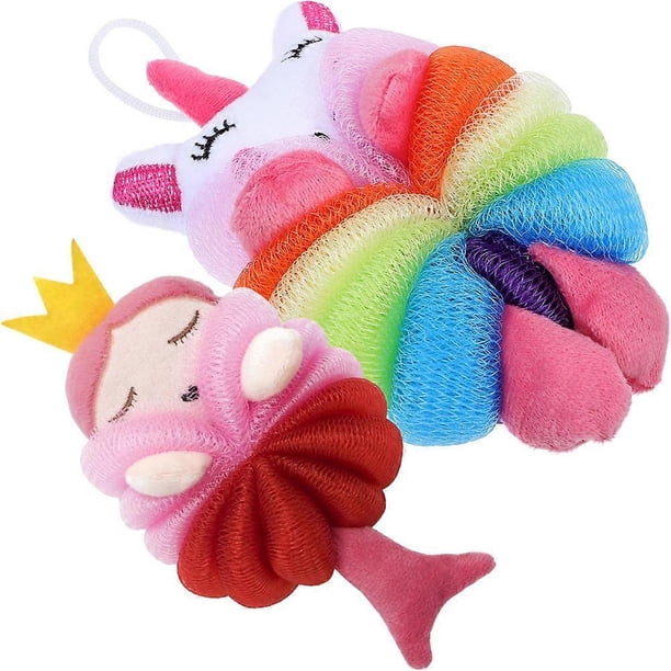 2pcs Cartoon Bath Ball for Toddlers Mild Shower Loofah Distraction Toy Kid friendly Loofah