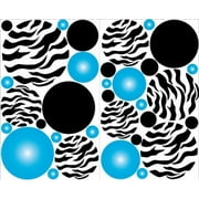 Blue Radial Zebra Print Polka Dot Wall Decals Stickers / Children's Nursery Wall Decor Dots