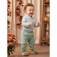 thumbnail image 5 of Loicainy Infant Baby Boys Fall Outfits 3 6 12 18 Months Long Sleeve Lapel Striped Romper Solid Color Pants Clothes Set, 5 of 9