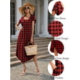 thumbnail image 5 of Avidlove Women's Short Sleeve Nightgown Long Nightshirts Pleated Sleep Dress Plaid Sleepwear with Pockets, 5 of 6