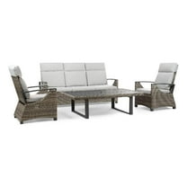 Afuera Living 4-Piece Aluminum Outdoor Patio Reclining Sofa Set in Brown