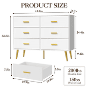 Dresser for Bedroom, Modern Wood Dresser with 6 Wide Drawers, Gold Handles Storage Organizer Unit for Living Room, Closet, Entryway, Hallway