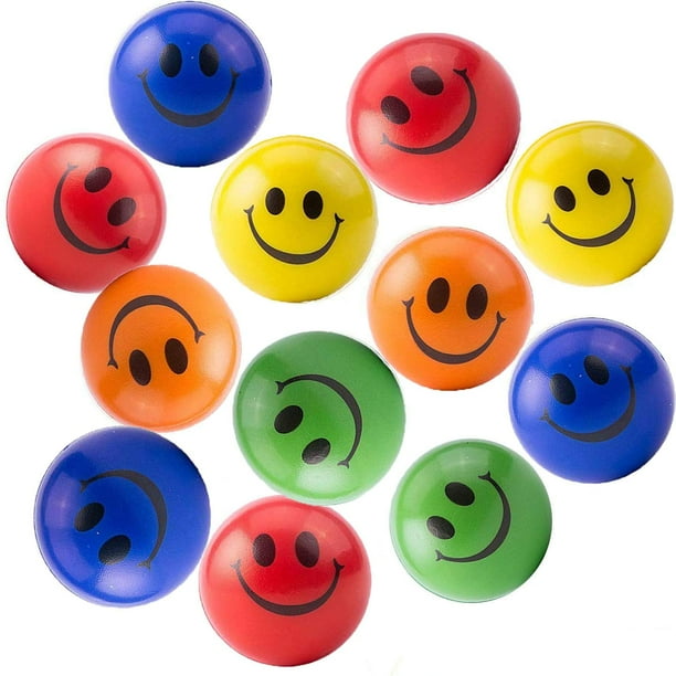 Colorful Smiley Face Stress Balls - Pack of 12 2.5 Inch Smile Squeeze ...